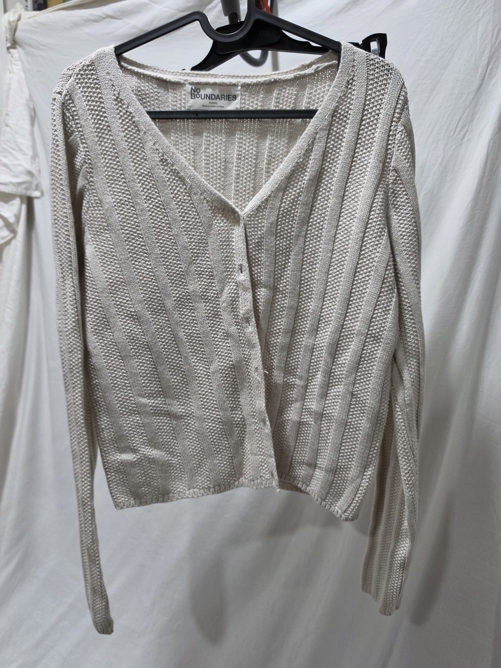 No Boundaries Cream Textured V-Neck Button Cardigan